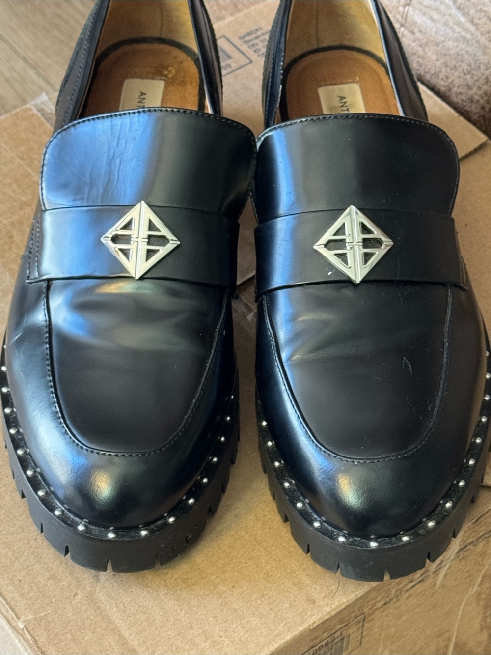 Antonio Melani black leather loafers